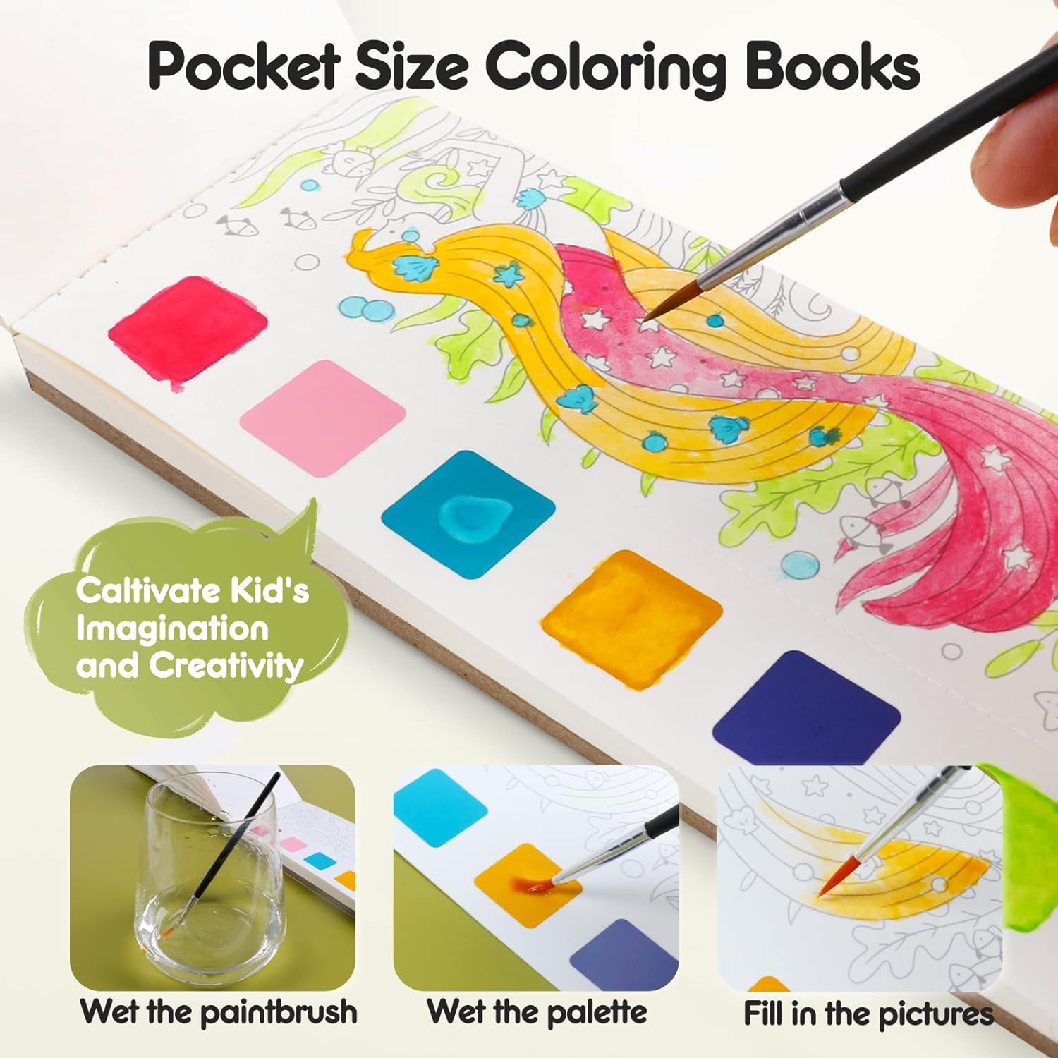 3pack Watercolor Painting Coloring Books, Paint with Water Arts & Crafts Kit for Kids, Pocket Watercolor Paint Bookmarks, Class Activities Art Supplies Party Favors Birthday Gift for Boys and Girls