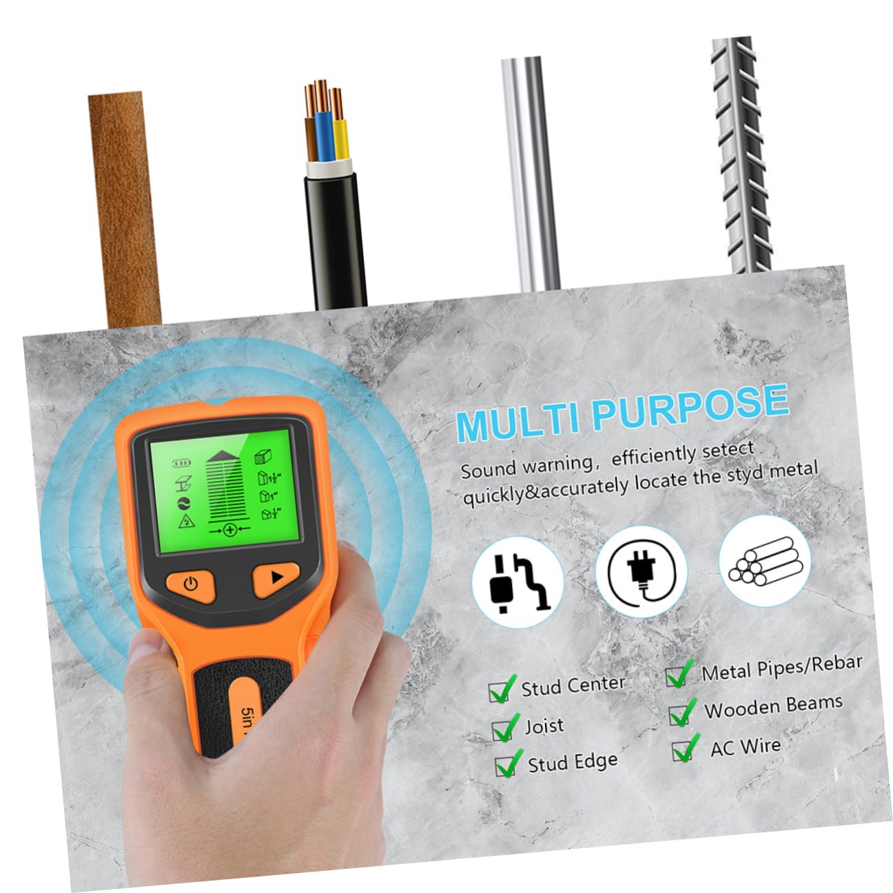 Détecteur de Métaux pour Détecter Fils et Montants Mural Multifonction avec Écran LCD, Capteur ABS Précis pour Projets de Rénovation à Domicile