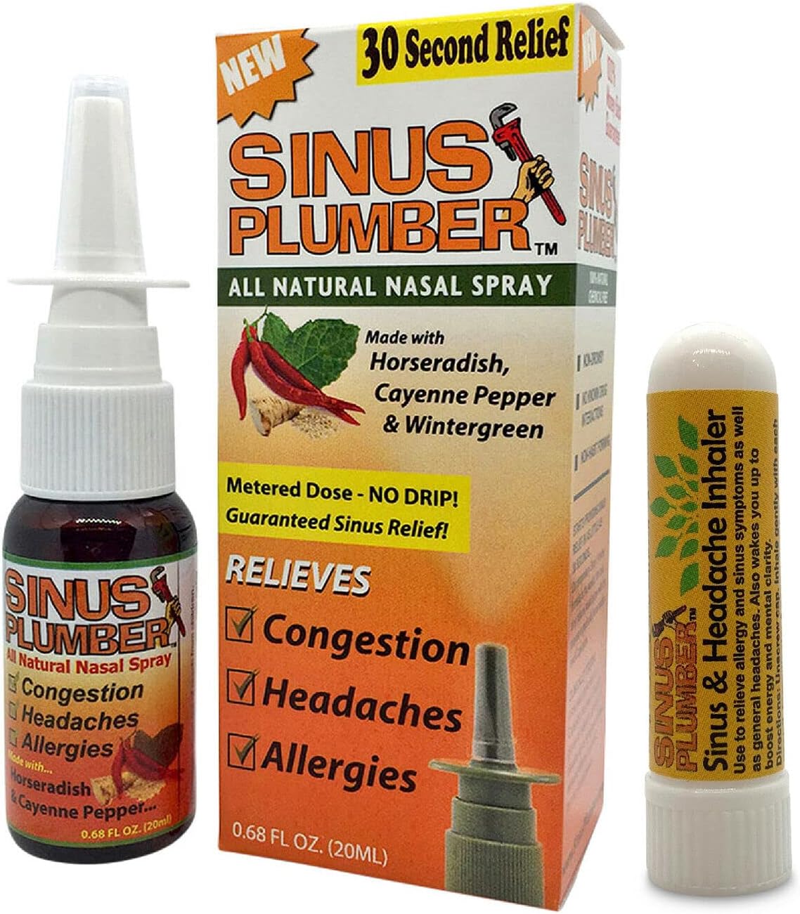 Combo Inhaler and Capsicum Nasal Spray Sinus Headache Relief