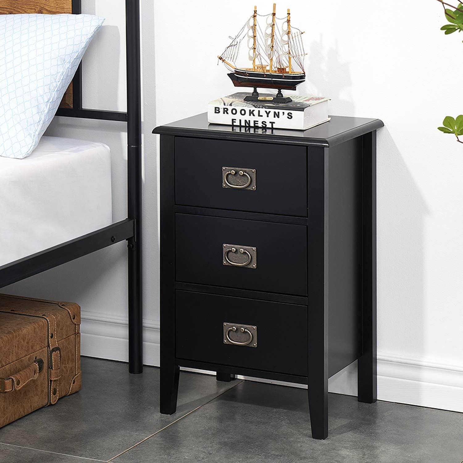 Buy VECELO Nightstand with Three Drawers, Modern Night Stand Storage