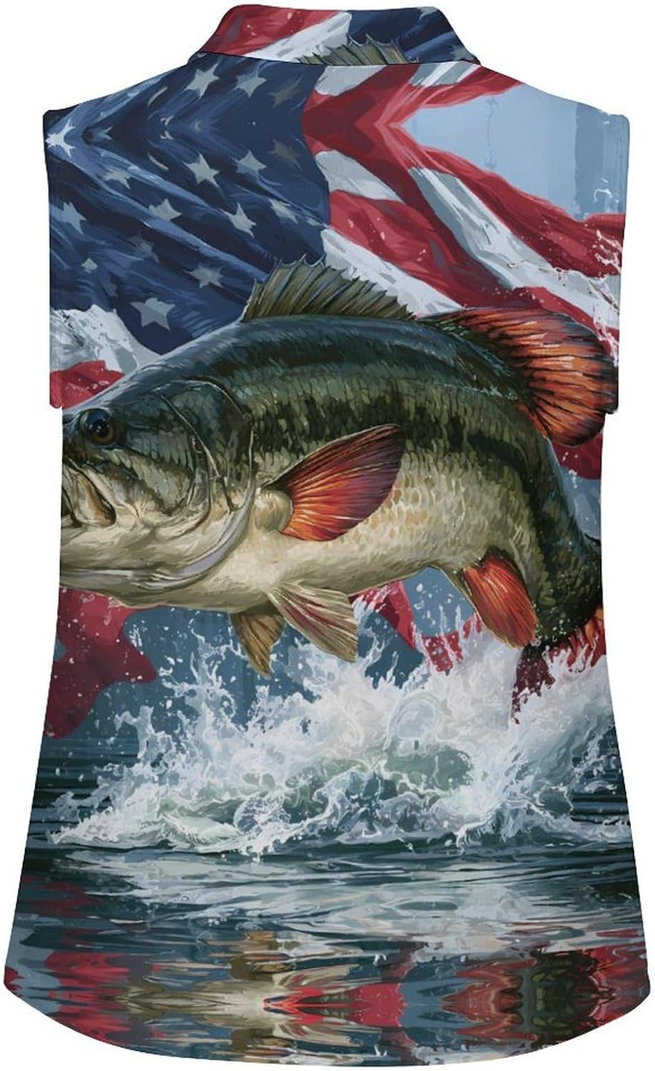 Largemouth Bass U.S. Flag Women Sleeveless Collared Golf Polo Shirt | V Neck Tank Top,Breathable Tennis Shirts
