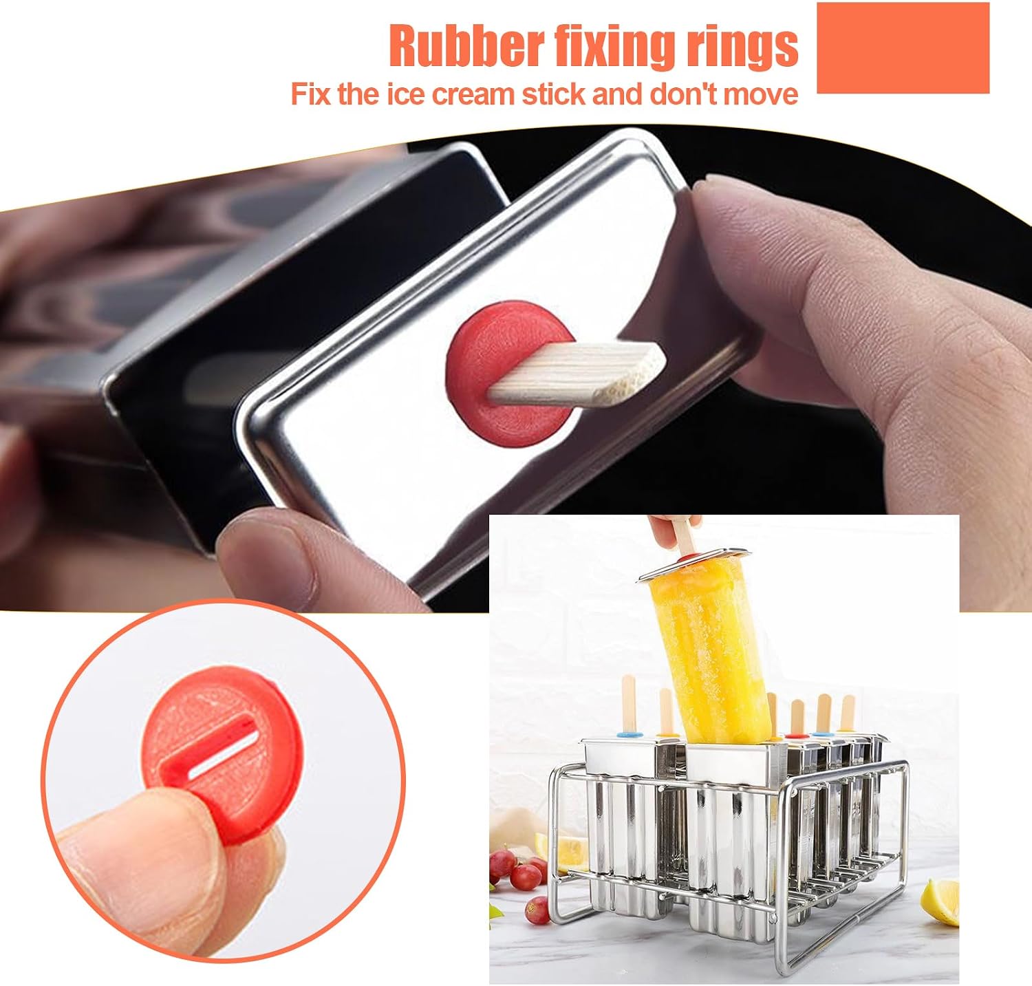 Stainless Steel Popsicle Molds, Set of 6 Ice Cream Maker, Ice Pop Molds With Holder, Metal Reusable Homemade Popsicle Molds with Sticks and Bags (Flat Head, with Slot)