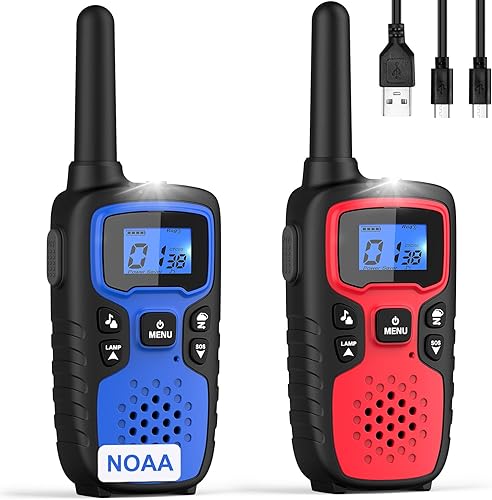 Wishouse Walkie Talkies para niños y adultos, radios recargables de 2 vías, regalo, accesorios de senderismo, equipo de campamento con lámpara,