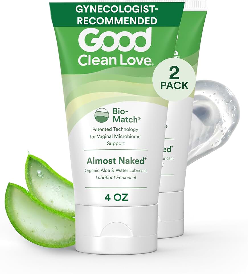 Good Clean Love Almost Naked Water-Based Lube, Personal Lubricant with Organic Aloe Vera, Safe for Adult Toys & Condoms, pH-Balanced, Clean Intimate Wellness Gel for Men & Women, 4 Oz (2-Pack) MADE SAFE
