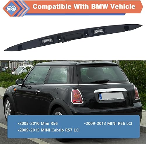 Miniatura 3 de ZONFANT Manija de escotilla trasera cromada con lámpara, tapa para portón trasero compatible con BMW Mini Cooper serie R56 R57 2005-2015, repuesto