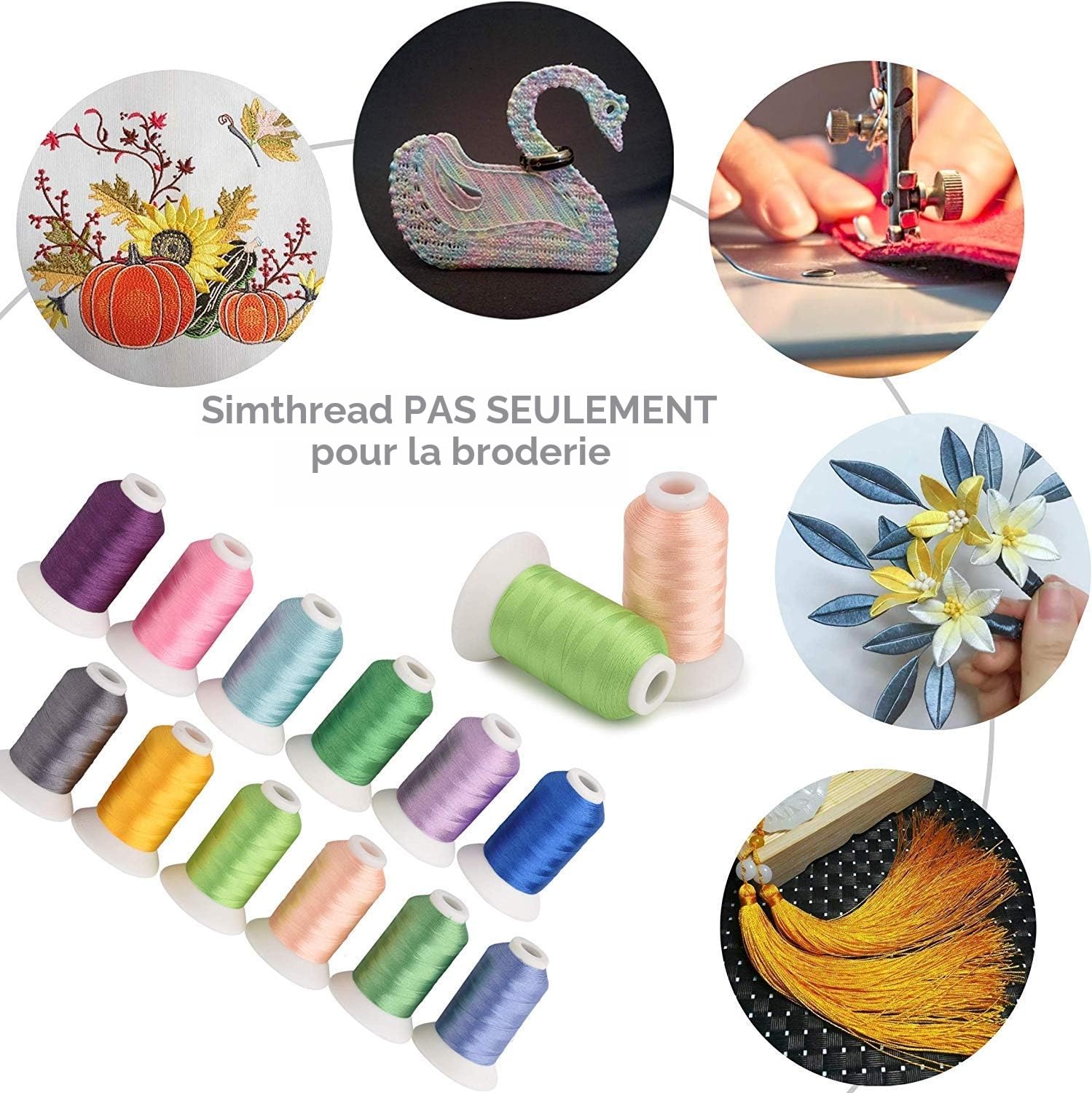 Simthread Kit de 63 Fils à Broder en Polyester 40WT, 63 Bobines de 500 m, Convertibles au Nuancier Brother, Compatibles avec Brother, Janome, Babylock, Singer et autres Machines à Broder