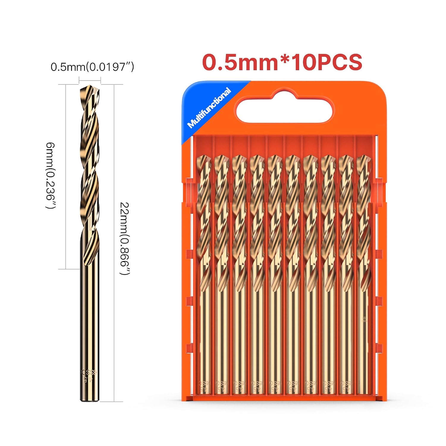 HUHAO Cobalt Drill Bit Set, 10Pcs M43 High Speed Steel Jobber Length Drill Bit Kit for Hardened Metal, Stainless Steel, Cast Iron, Wood and Plastic,0.5mm