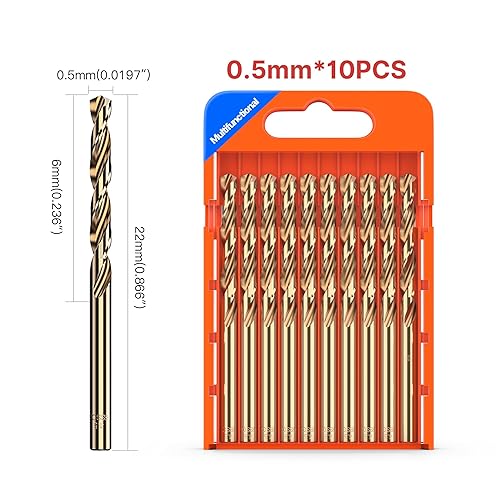 Miniatura 6 de HUHAO Juego de brocas de cobalto de 0.020 in, 10 piezas de acero de alta velocidad M43, brocas de metal de alta calidad para acero endurecido,