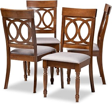 Baxton Studio Lucie Modern Fabric Dining Chair, Grey and Walnut, 4/Set