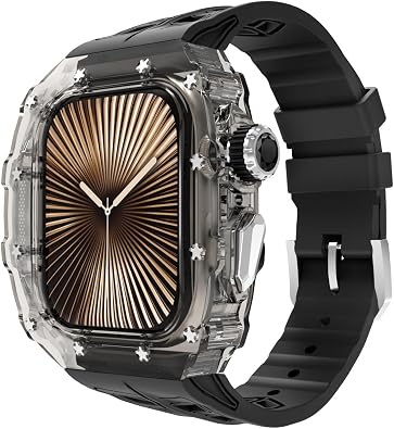 حافظة شفافة مع حزام لساعة Apple Watch مقاس 46 مم، للرجال والنساء، حافظة كريستال فاخرة، غطاء واقي للمصد، حزام سيليكون رياضي لسلسلة iWatch مقاس 11/10 مقاس 46 مم