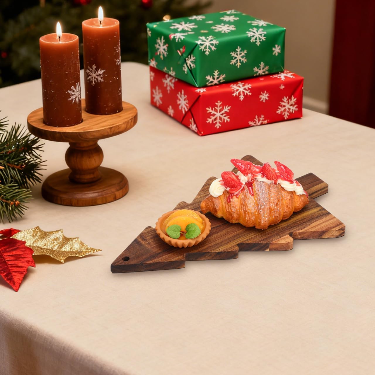 CALLARON Christmas Charcuterie Boards, Christmas Tree Cutting Board, Wooden Serving Tray, Xmas Decorative Appetizer Tray, Tree Cutting Board for Dessert, Steak, Holiday Festival Party 15 x 10 inch