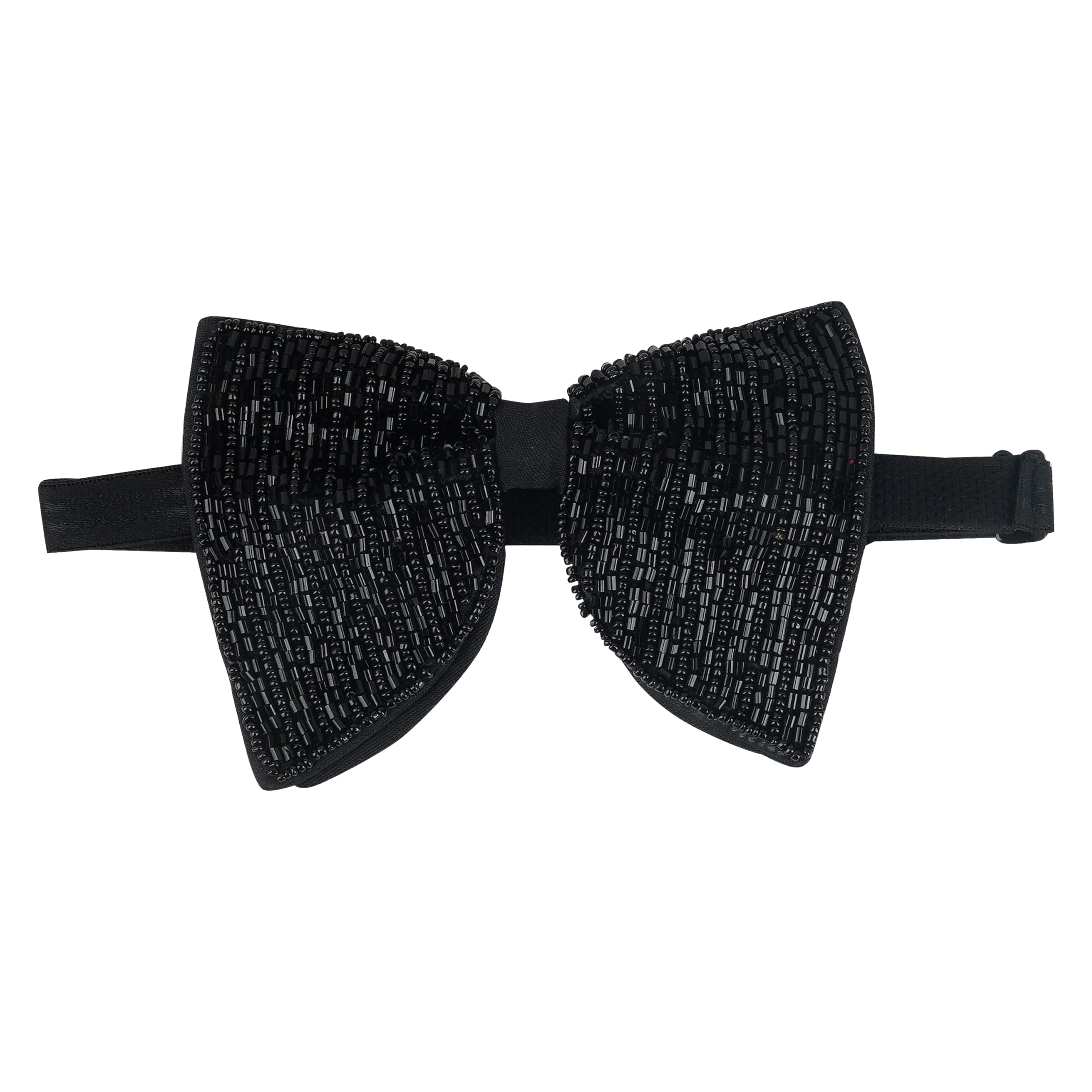 Calixto Elegant Double Layer Bow Pre-Tied Bow And Lapel Pin for Men, Classic Solid Color 100% Polyester Micro Fabric Bow Tie, Adjustable Length Clip (Black bow) - Image 2 thumbnail