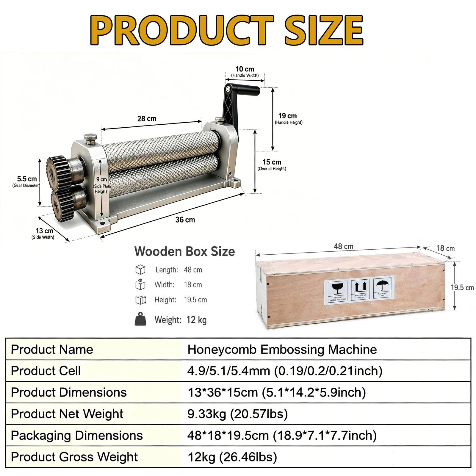Molinillo manual de cera de abeja, herramienta de apicultura de aleación de aluminio para producción de chapa metálica con tamaños de celdas intercambiables (4,9 mm)