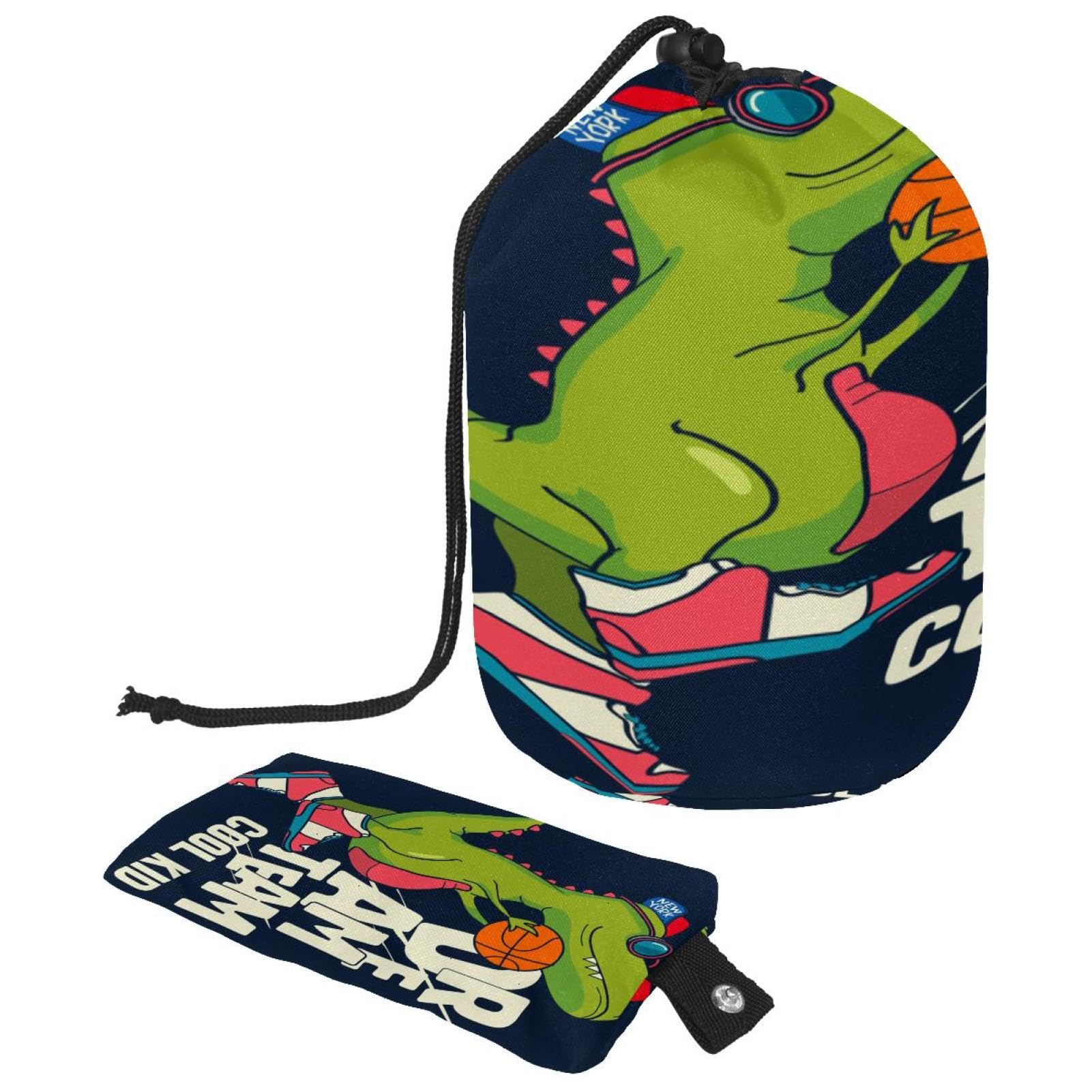 Generic Neceser con cordón, ideal para niños, equipo de ensueño, dinosaurio, fantasía, juego de baloncesto, bolsa de aseo con forma de barril, bolsa organizadora de maquillaje de viaje + bolsa pequeña,