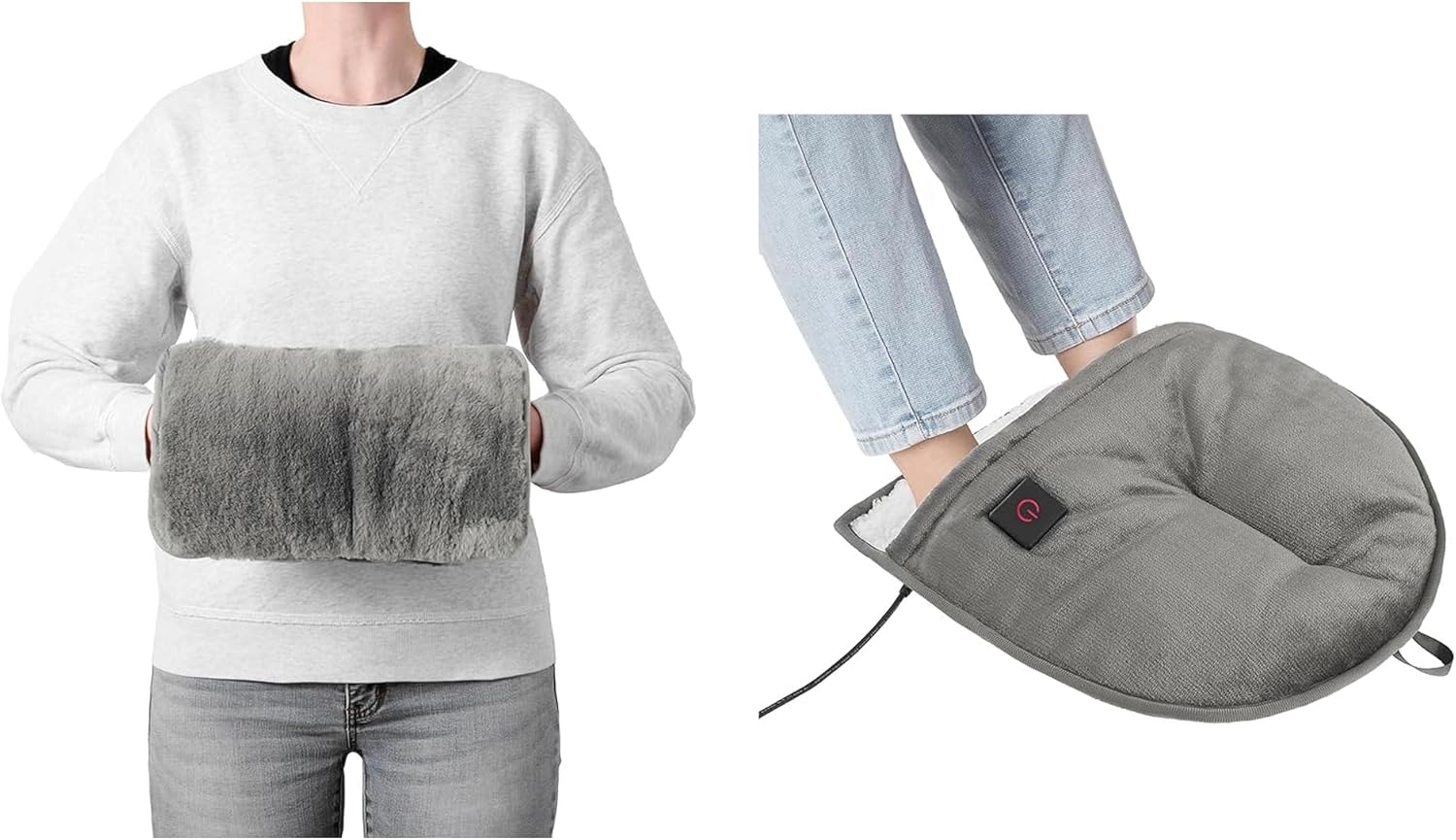 Brookstone Cozy Comfort Bundle – Electric Foot Warmer with 4 Heat Settings & Faux Fur Hand Warmer with Microwavable Gel Pack – Sherpa-Lined Warmth for Home, Office & Outdoors