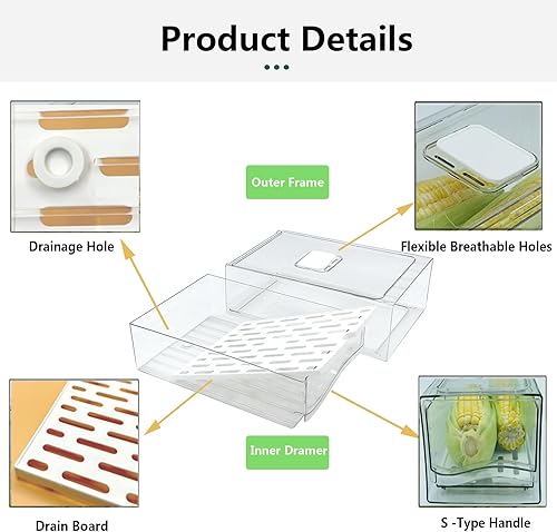 Miniatura 4 de Organizadores de refrigerador y cajón de almacenamiento, contenedores apilables de almacenamiento de frutas para refrigerador, organizador de