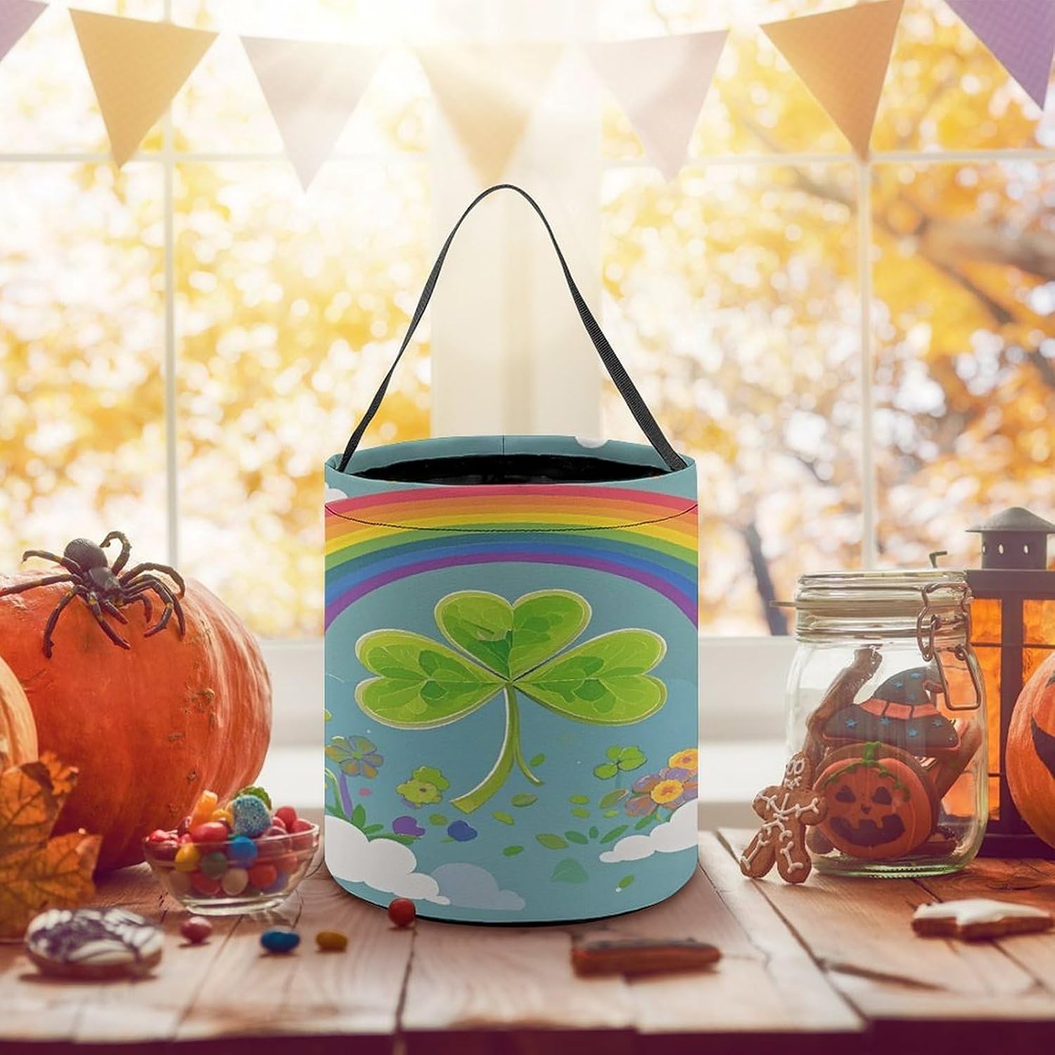 LYHVSFJW Halloween Basket Large Capacity Candy Bags Rainbow Circle Shamrock image 5