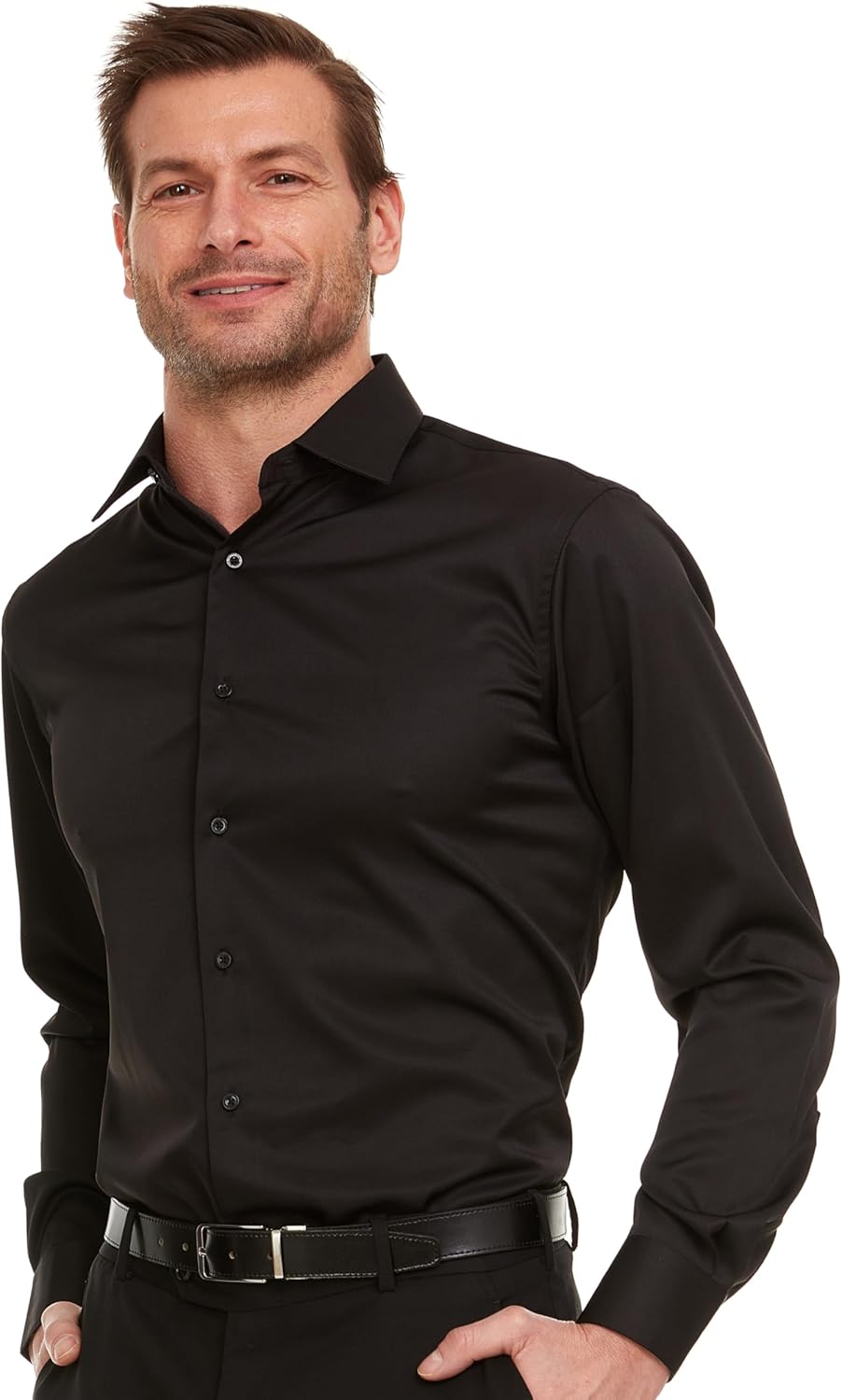 Geoffrey Beene Mens Classic Fit Sateen Stretch Button Down Dress Shirt Formal Wrinkle Resistant