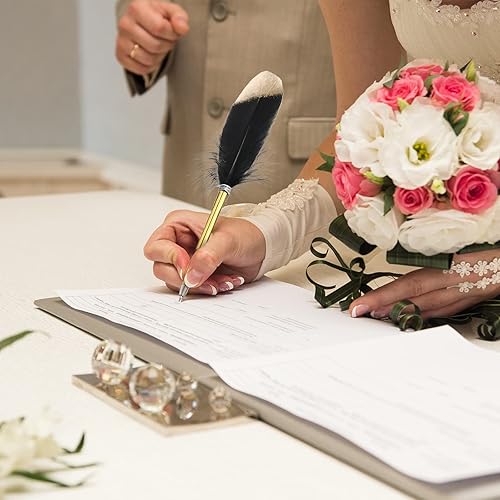 Miniatura 7 de Chivao Bolígrafo de pluma de 0.020 in, tinta negra, pluma de pluma chapada en pluma para invitados, recuerdos de oficina, fiestas (10 piezas)