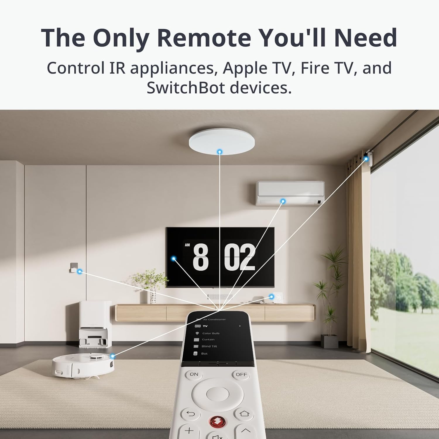 SwitchBot Universal Remote controlling multiple smart home devices via infrared signals