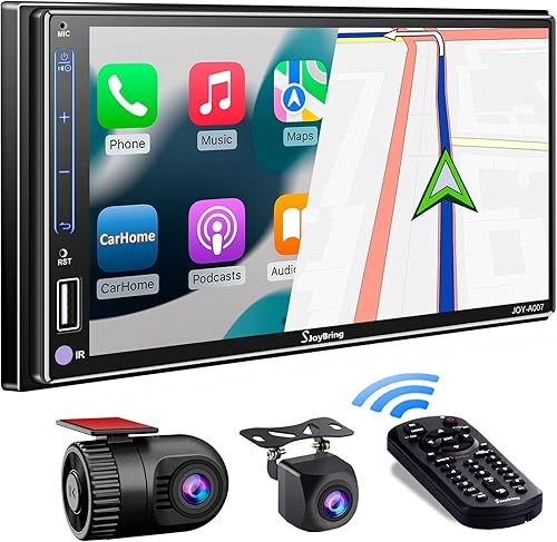 Estéreo HD IPS doble DIN para automóvil con cámara de salpicadero cámara de respaldo control de voz CarPlay Android Auto Bluetooth enlace de espejo