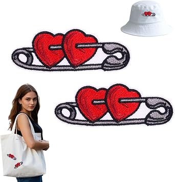 2 Pcs Red Love Iron On Patches Creative Embroidered Heart Patches for Clothing Jackets Hat Backpack Repairing Decorations