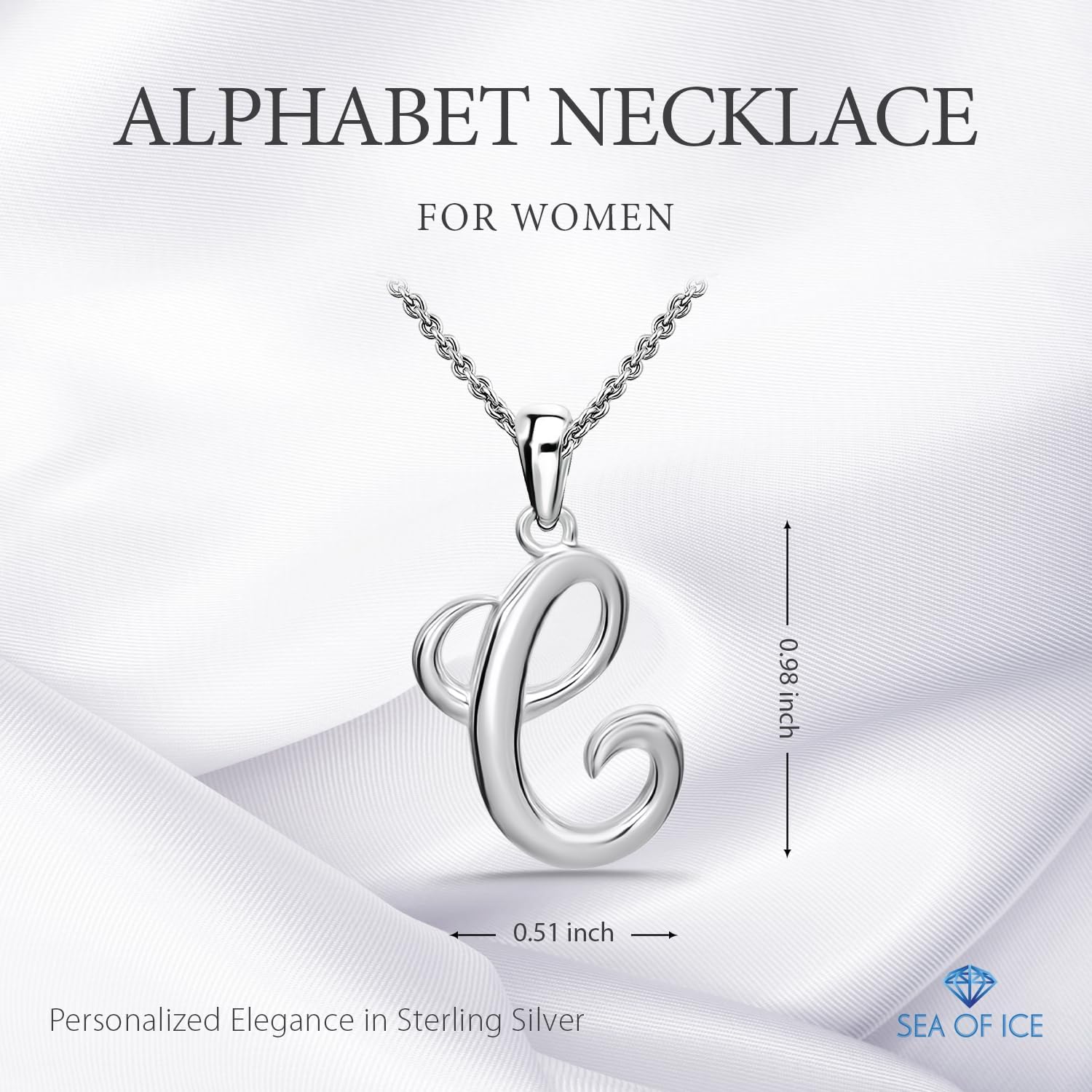 SEA OF ICE Letter Initial Necklace, Alphabet Letter Pendant Necklace, Sterling Silver, Gold, Rose Gold Necklace for Women, Elegant Initial Necklaces, Personalized Custom Women's Necklaces - Image 2