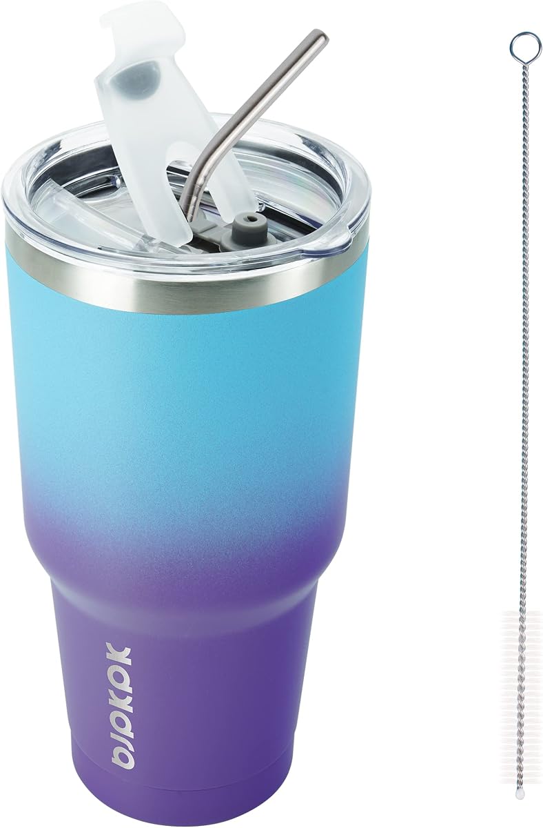30 oz Tumbler with Lid and Straw, Insulated Stainless Steel Cup | Double Wall Vacuum, BPA Free, Leak Proof, Keeps Hot/Cold, Travel & Beach Ready, Car Holder Fit, Ocean Dream