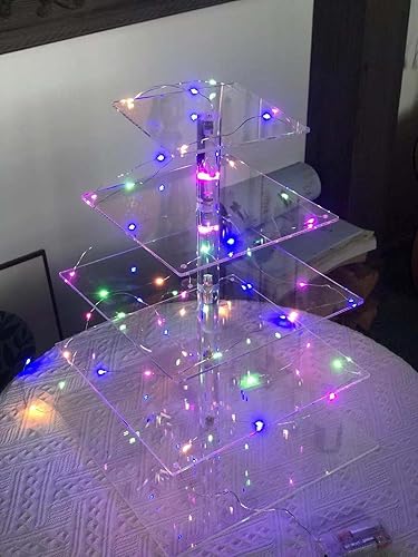 Miniatura 18 de Soporte de torre de acrílico de 4 niveles, exhibición cuadrada transparente para postres, juego de soporte para pasteles y cupcakes, decoración