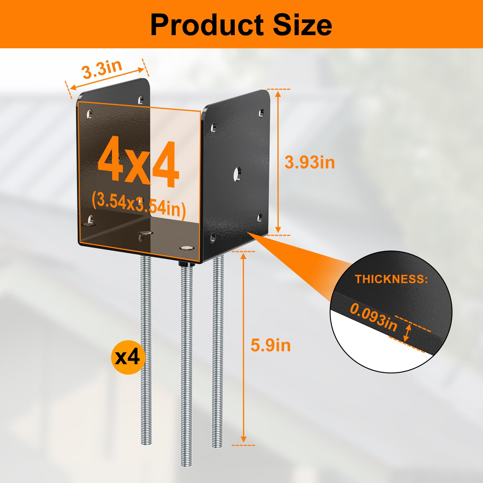 4"x4" Concrete Post Anchor Steel U-shape Fence Post Holder Bracket 2/4