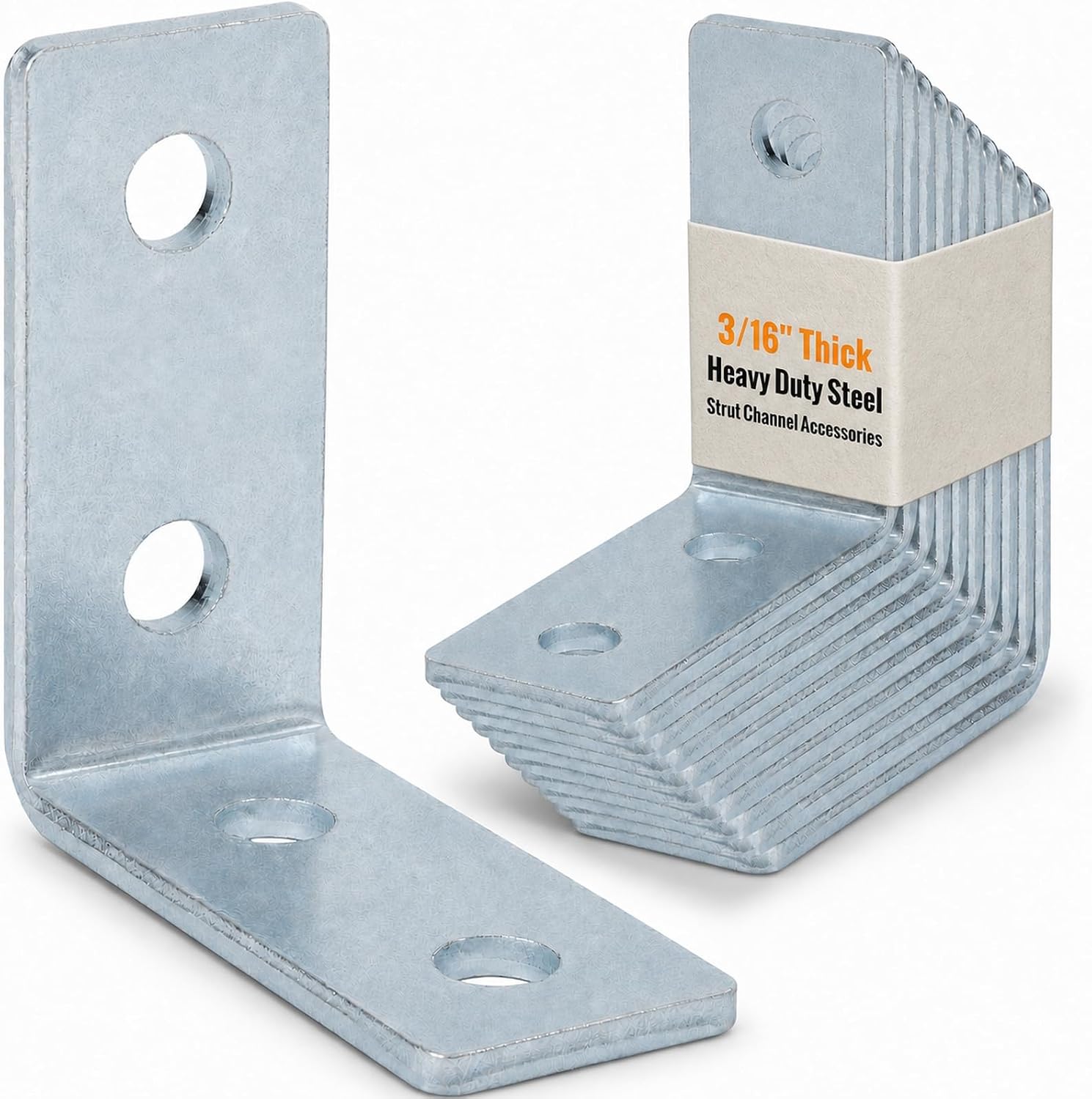 10 Pack 4-Hole L Bracket, Strut Channel Accessories & Fittings, 90° Angle for 1-5/8” Strut Channel, 3/16” Thick, Fits 1/2” Bolts, Heavy Duty Galvanized Steel Strut Hardware for Solar, HVAC & Framing
