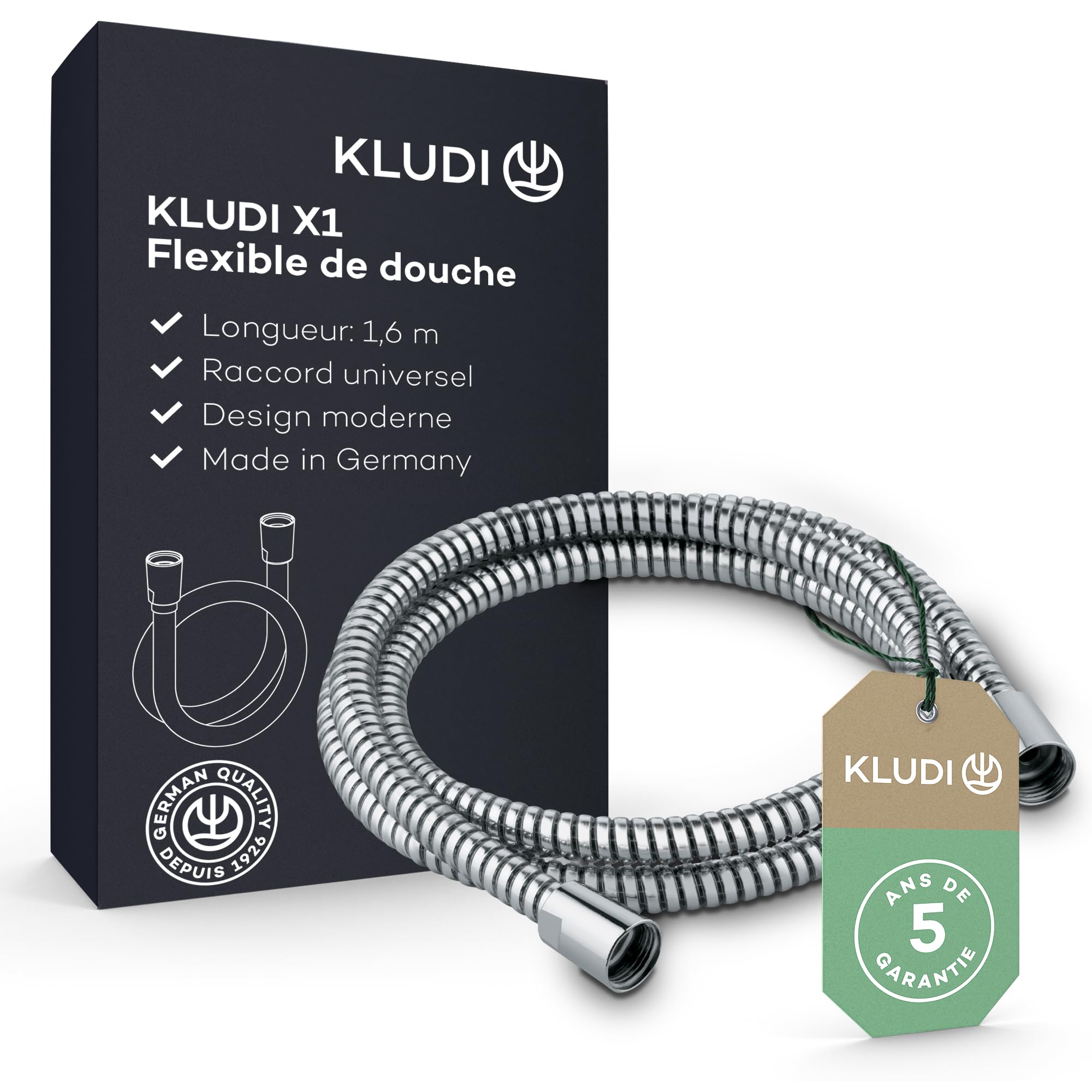 Flexible de douche universel KLUDI-X1 1,6 m anti-torsion G1/2