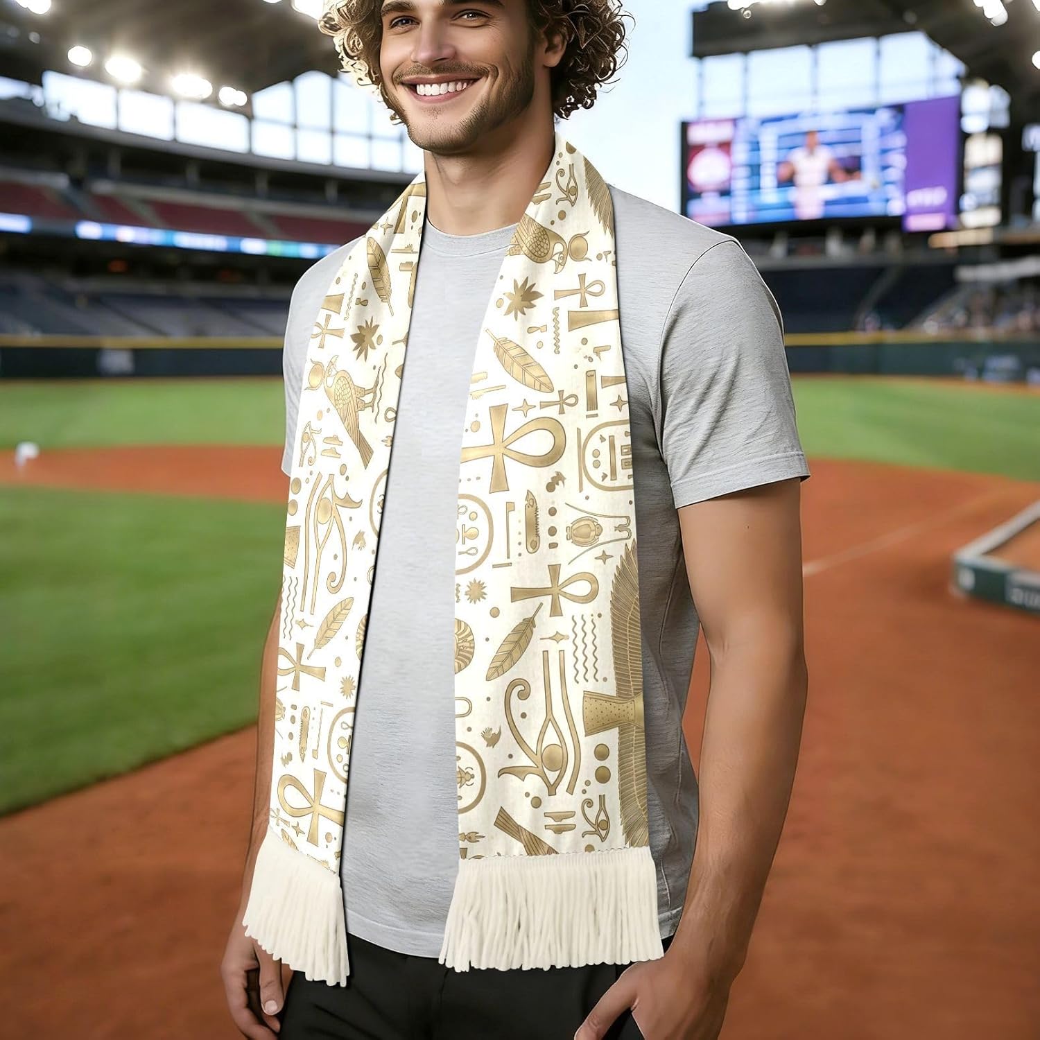 CHIFIGNO Egyptian Gold Beige Sports Fan Scarf Towel, Soft Quick Dry Polyester Cheering Scarf for Soccer Game Events