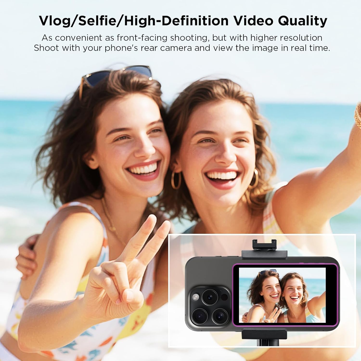 SUNPIN Vlog Selfie Monitor Screen, Wireless 4K/1080p Back Camera Monitor for iPhone & Android, Built-in Speaker for YouTube TikTok Live Streaming (Purple)