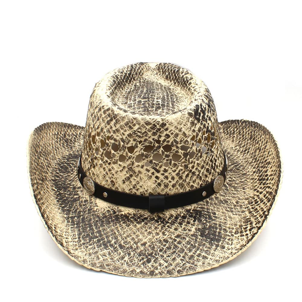 Ręcznie tkany słomkowy kapelusz kowbojski Fedora Trilby dla mężczyzn i kobiet styl zachodni z punkowym paskiem zespół tata Sombrero Jazz Cap rozmiar 56 58 cm