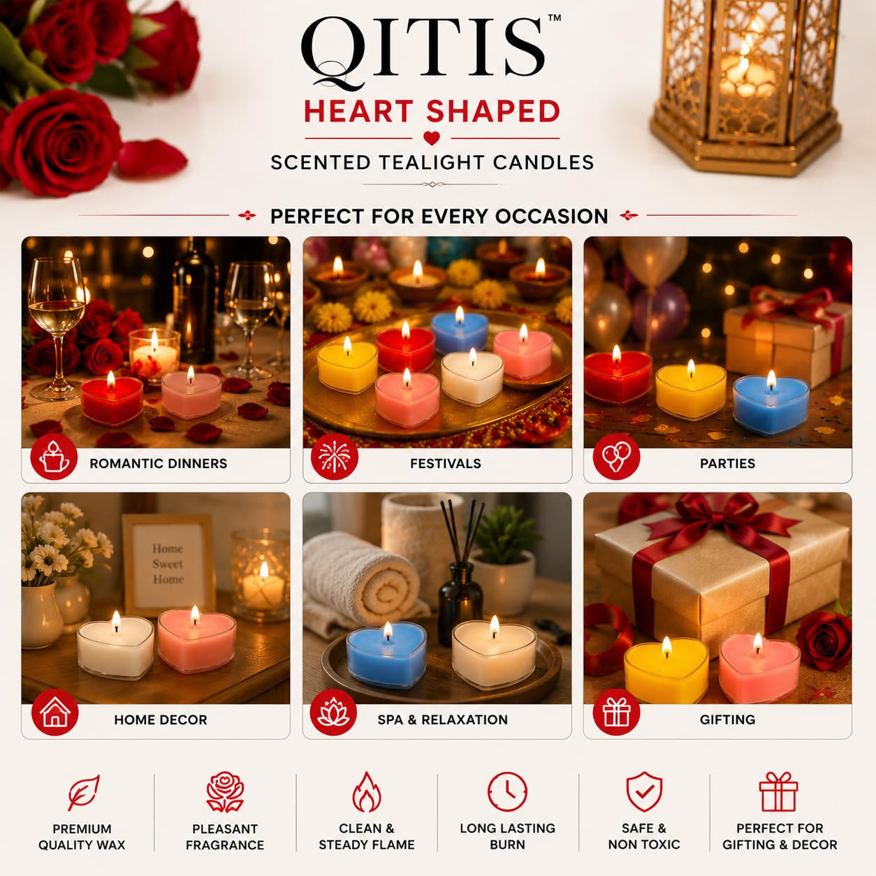 Heart Candles - Multicolor Tealights for Home Decor -3 Heart Candles - Multicolor Tealights for Home Decor -3