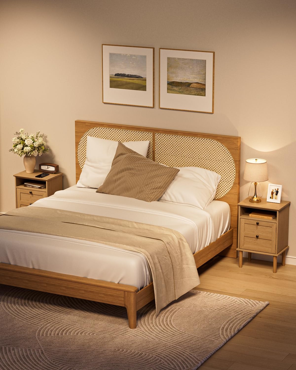 HEYZOEY Table de chevet en bois avec porte et compartiment ouvert, table d'appoint avec rangement pour chambre à coucher et salon, moderne table de nuit (Chêne clair, 39×29×60 cm)