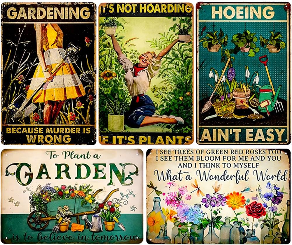 Rosjoy Funny Garden Signs for Outside - Unique Gardening Gifts for Women | 12"x8" Metal Garden Decor for Wall Art, Yard Greenhouse, Outdoor, Patio, Porch Decoration