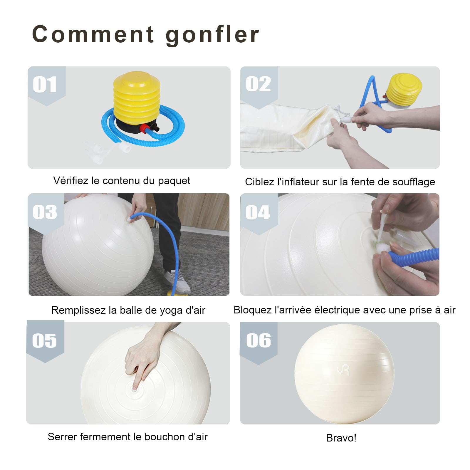 Ballon de gymnastique 55 cm - Pour grossesse - Grand ballon de yoga - Ergonomique - Anti-éclatement - Pour fitness, yoga, gymnastique, entraînement avec pompe à air