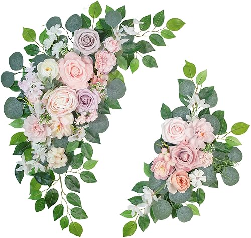 Letreros de bienvenida de boda de flores sintéticas (paquete de 2), flores de arco de boda para decoraciones y decoración de fondo de recepción