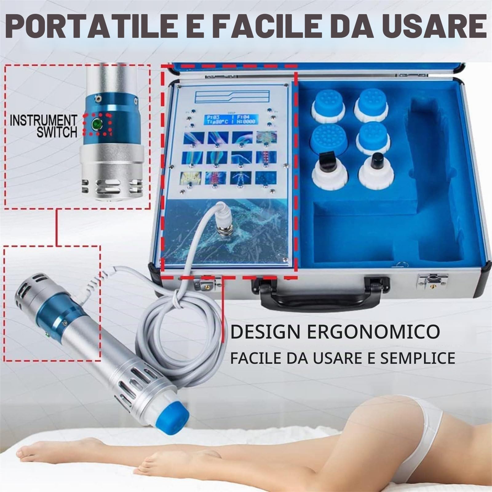 Dispositivo per terapia ad onde d'urto,macchina per terapia ad ultrasuoni,dispositivo per terapia acustica,con testina di massaggio multipla,per sollievo dal dolore da massaggio profondo,Button