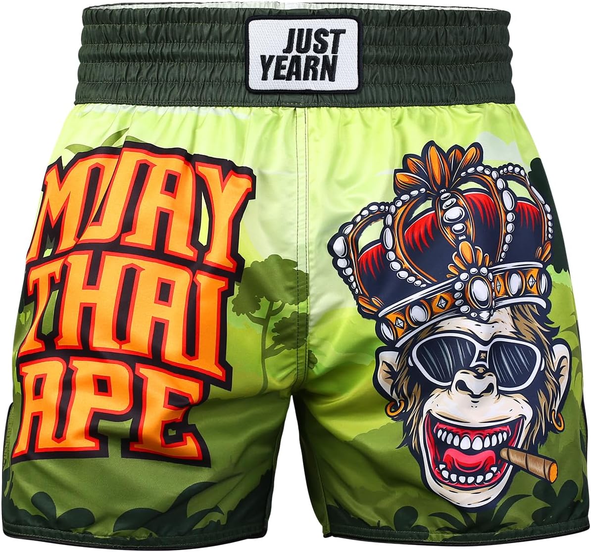 JUST YEARN Muay Thai Boxing Shorts, Traditional MMA Kickboxing Workout Trunks for Men and Women, High Mobility Training Gear