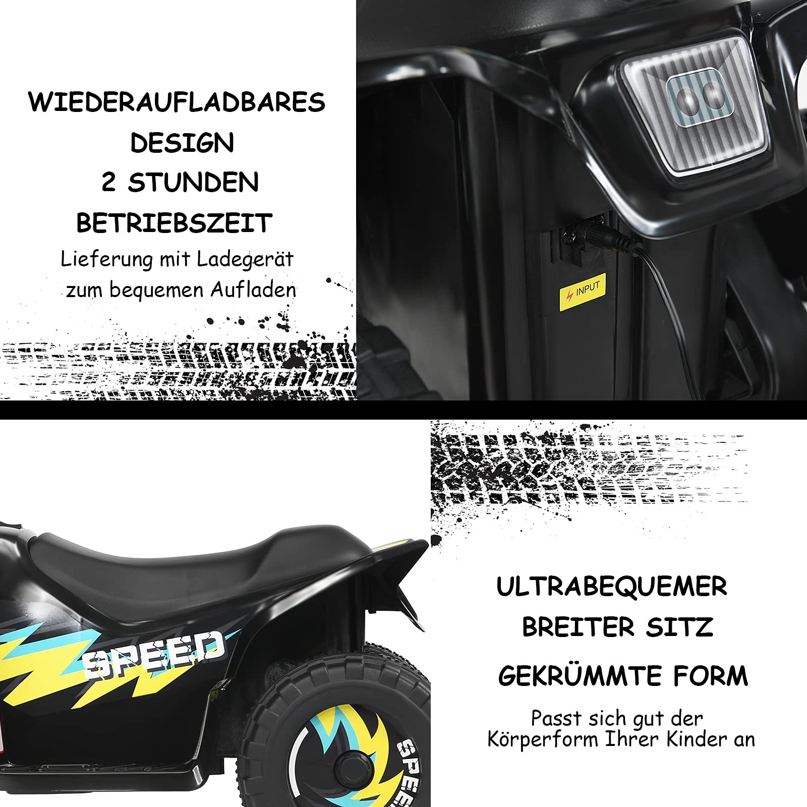 COSTWAY 6V Elektro Kinderquad 2,8-4,6 km/h, Mini Elektroquad, Kinderauto, Kindermotorrad, Kinder Quad, Elektroauto für Kinder ab 3 Jahren (Schwarz)