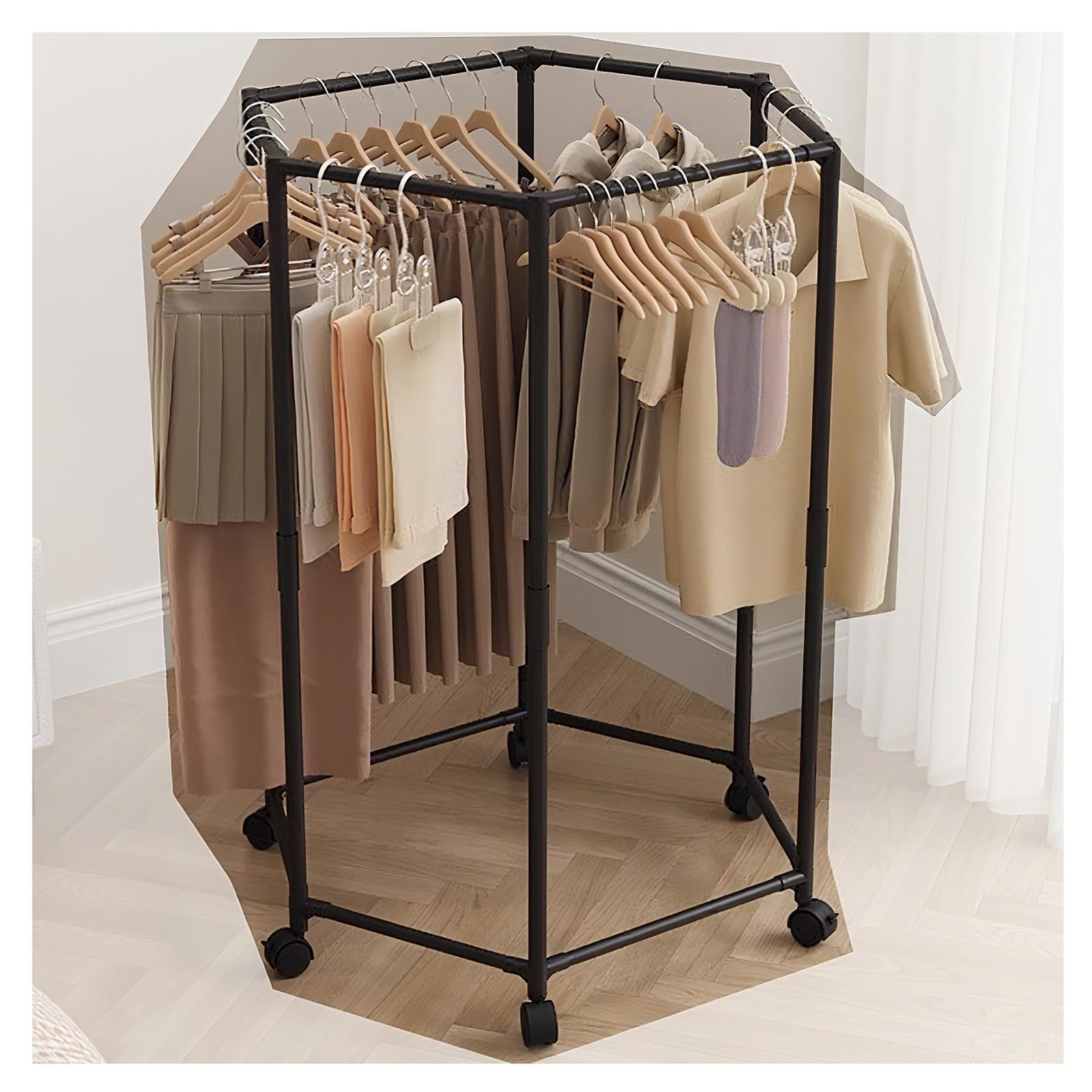Aycdl Black Portable Adjustable Clothing Rack With Wheels Heavy-Du Metal Garment Hanr Multifunctal Clothing Nizer For Home ,-H120cm/47.3In