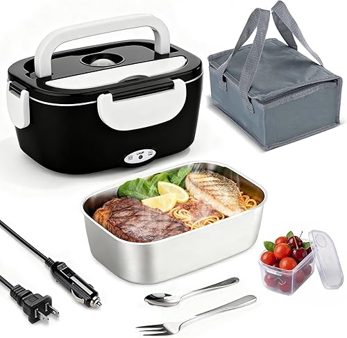 Miniatura 10 de Lonchera eléctrica con calentador de alimentos - Calentamiento rápido de 80W, lonchera con calefacción de 1.5L a prueba de fugas, calentador de 1.5L