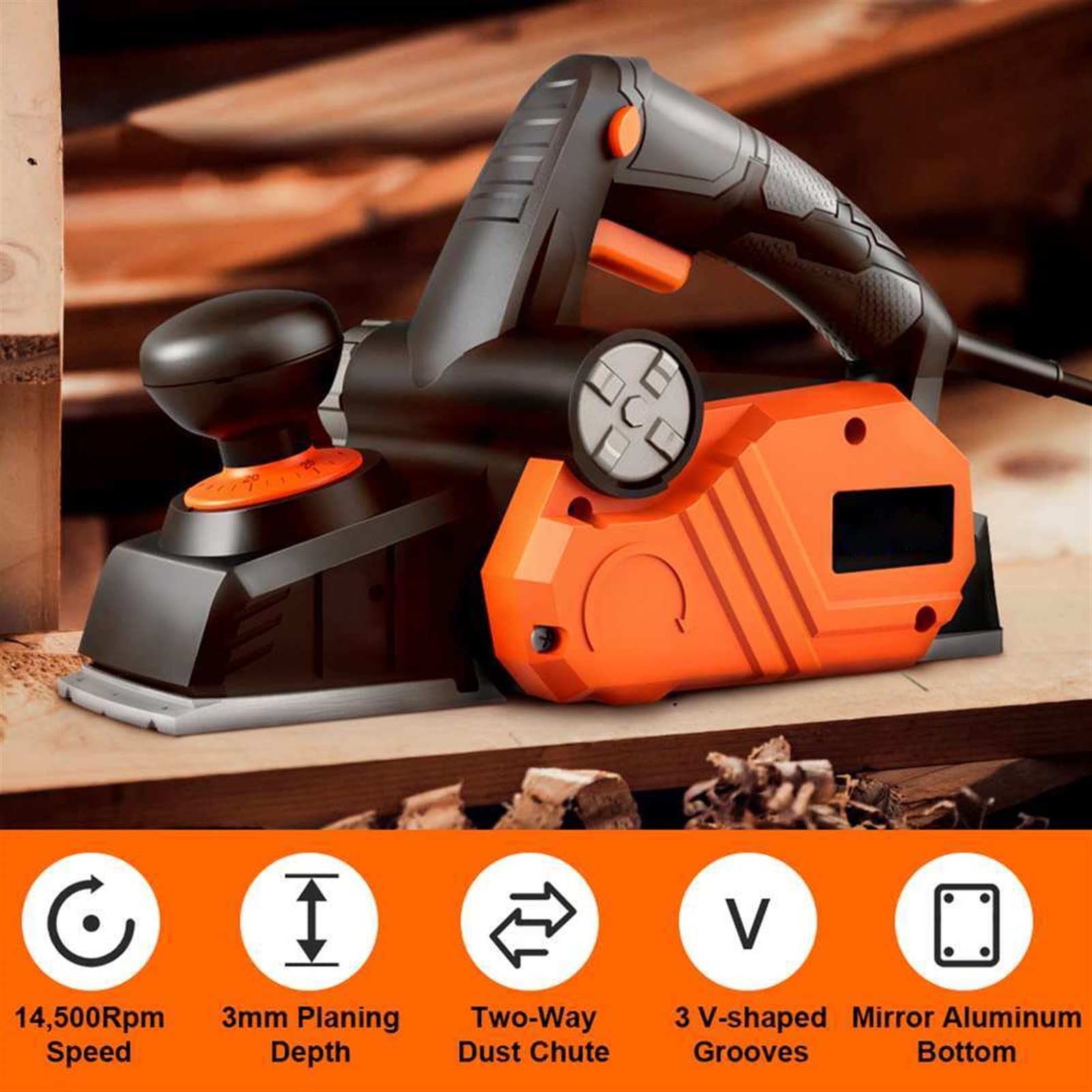 7.5-amp 900W Electric Planer 14500RPM 82mm Taglio di Legno Palmare Potente Strumento Potente con profondità di Taglio Regolabile da 3 mm YIJIAN (Size : -EU)
