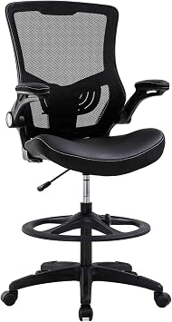 PayLessHere | Ergonomic Drafting Chair | Black | 250lbs Capacity | Tall Office Chair with Adjustable Height, Lumbar Support, Breathable Mesh, Flip-Up Arms, Foot Rest | For Home, Office