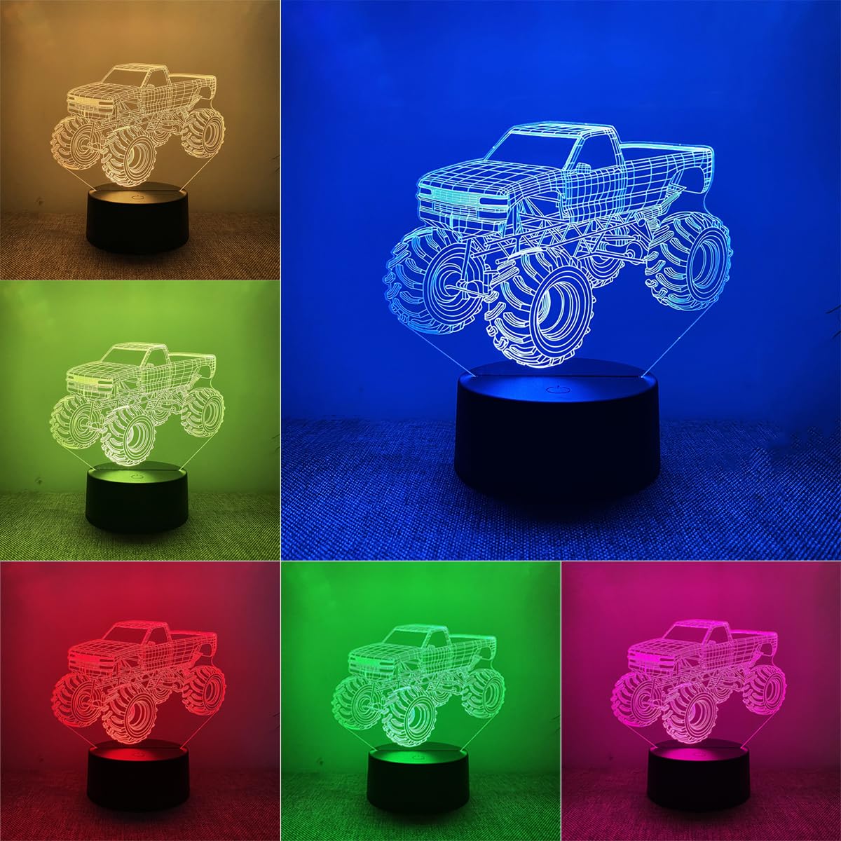 BIRBANN Monster Truck Night Light, Children's 3D Lamp, Touch Sensitive Smart 7 Colour Led Table Lamp, Birthday Holidays Present, Monster Truck Birthday Decorations for Boys Girls — image 1