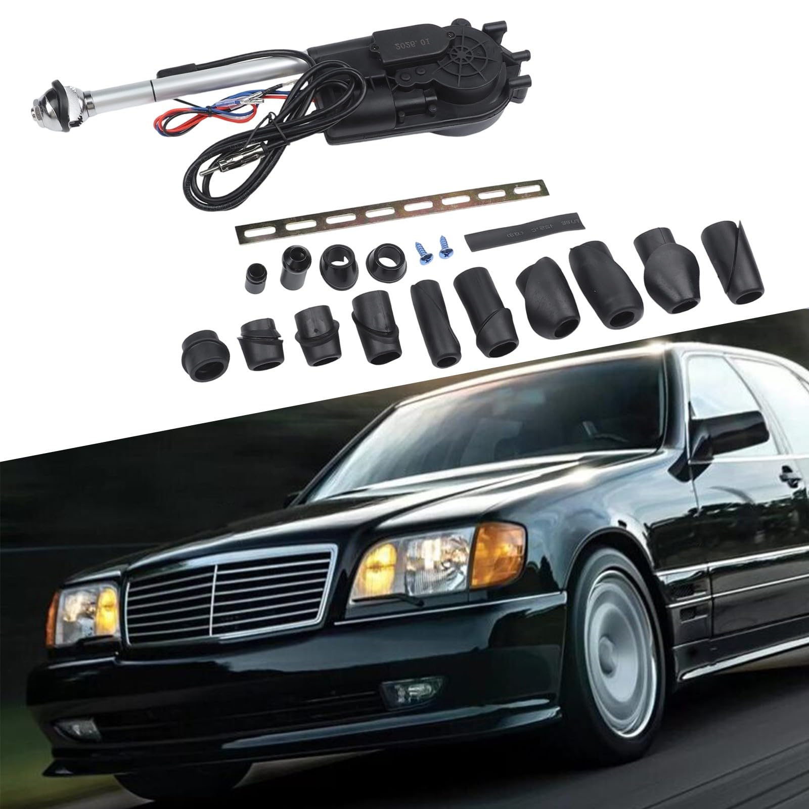 Kit de repuesto de antena de alimentación automática para Mercedes para Benz W140 W126 W124 W201, 75 cm, mástil de 5 secciones, antena eléctrica AM/FM con cable de 120 cm, compatible con modelos S