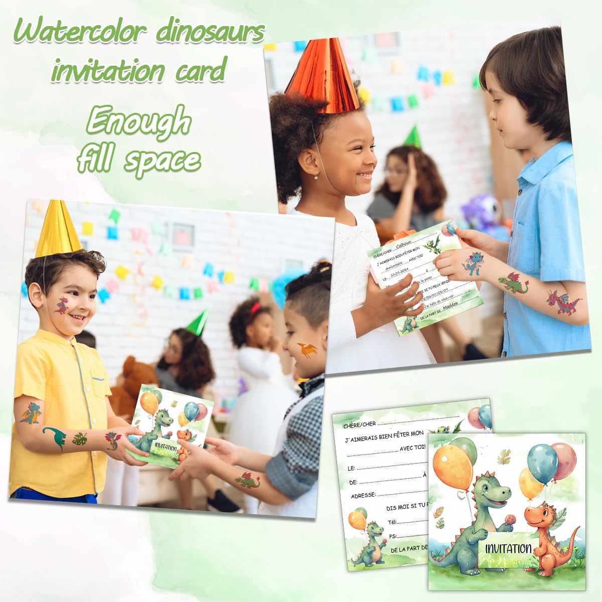 12 Invitations Anniversaire Enfant Dinosaures – Cartes A6 + Enveloppes Colorées Prêtes à Remplir